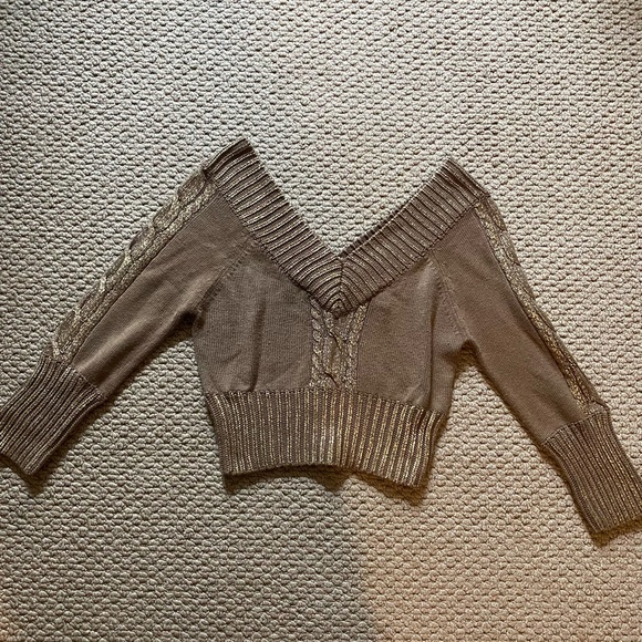 brown sweater with gold metallic accents - Picture 1 of 3